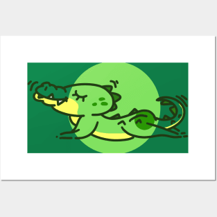 Cute Crocodile Animal Yoga #10 Round Edition Posters and Art